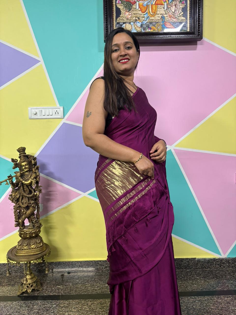 Plain Laggadi Pallu-Violet