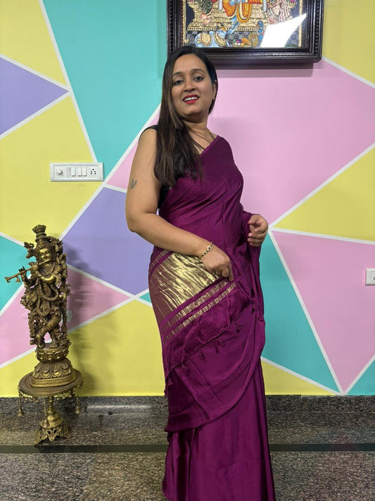 Plain Laggadi Pallu-Violet