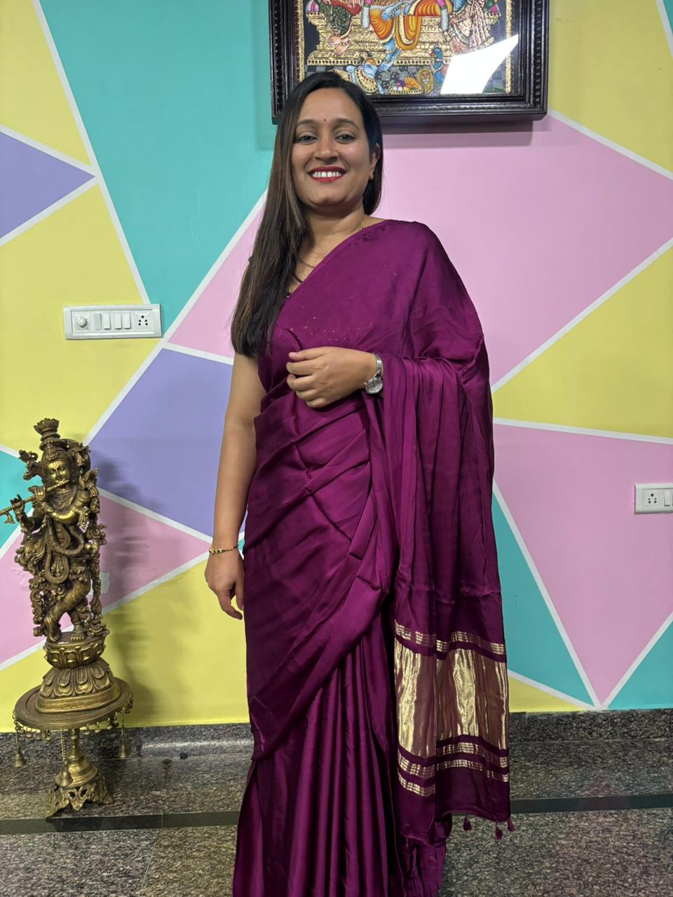 Plain Laggadi Pallu-Violet