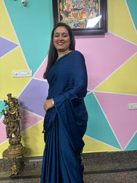 Plain Laggadi Pallu Saree – Kerosene Blue