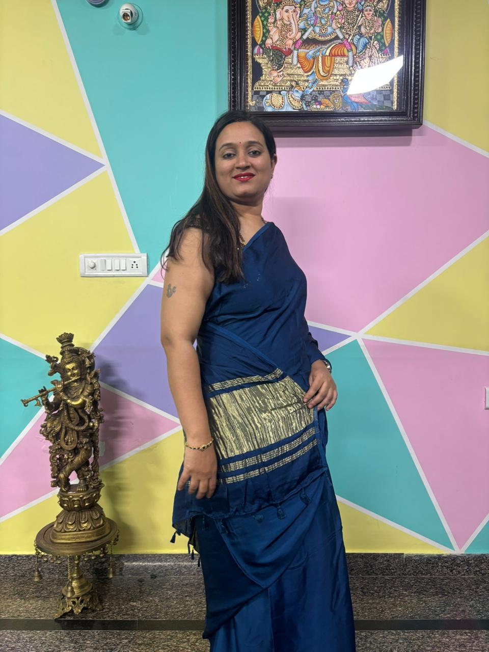 Plain Laggadi Pallu- Kerosine Blue