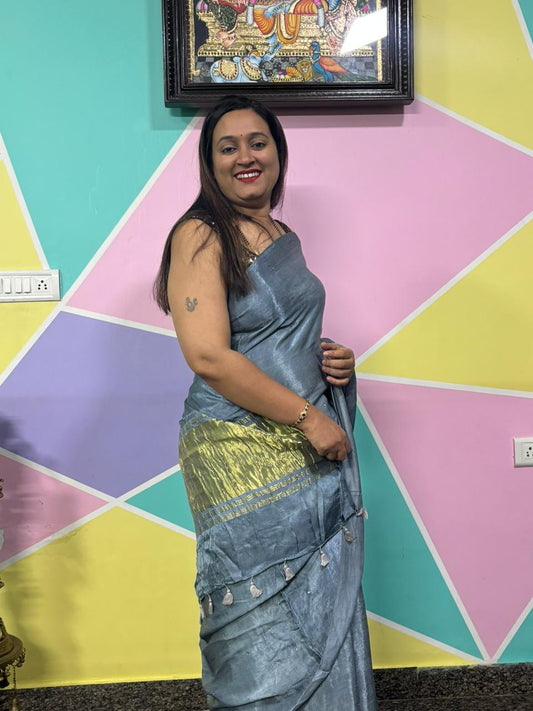 Plain Laggadi Pallu- Grey