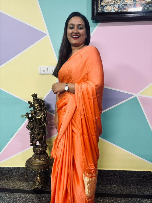 Plain Laggadi Pallu-Peach Orange