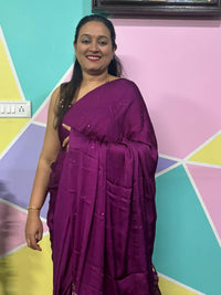 Laggadi Pallu Mirror Work Saree – Violet