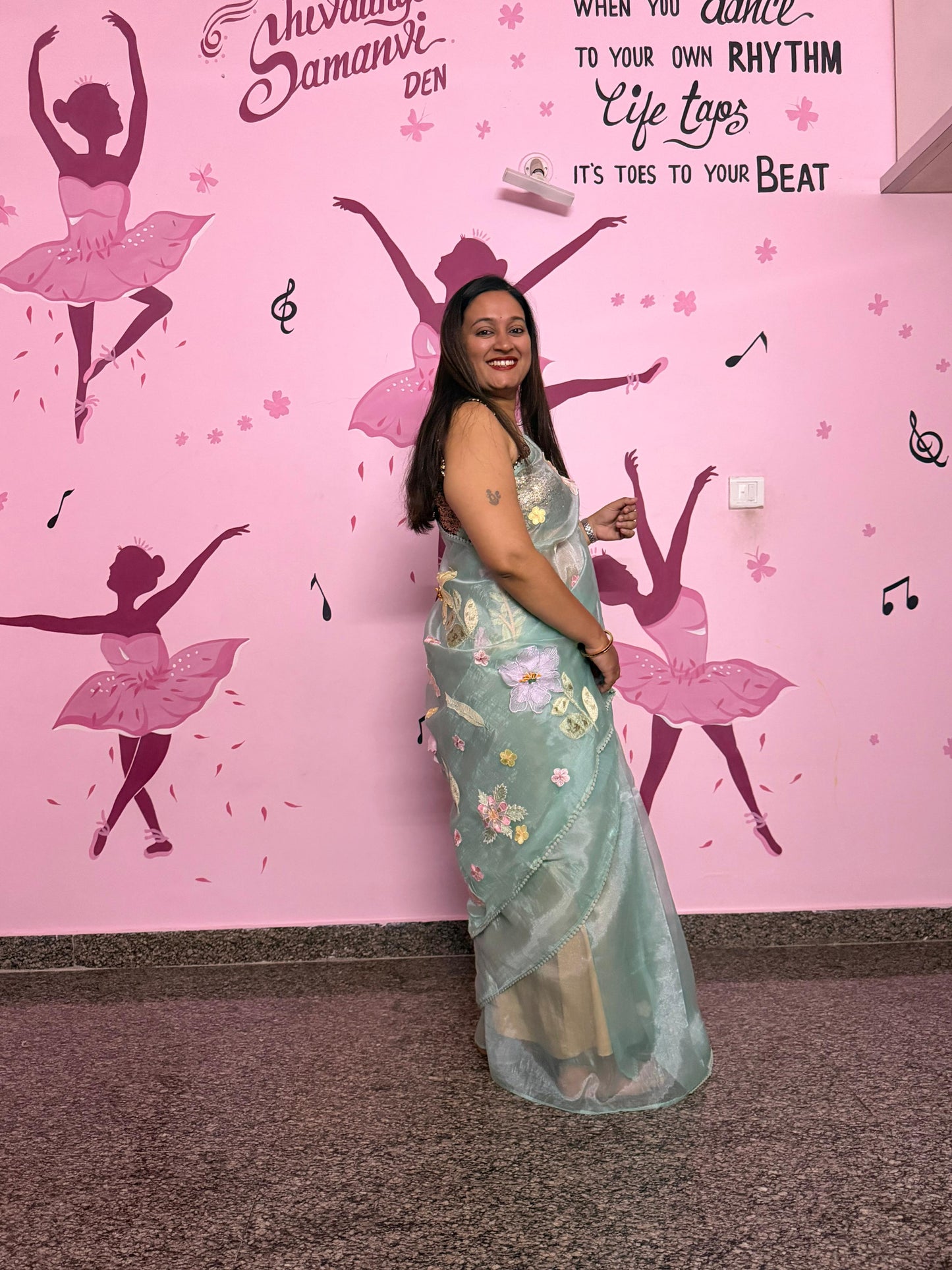 Mint Organza Saree with 3D Floral Appliqué Work
