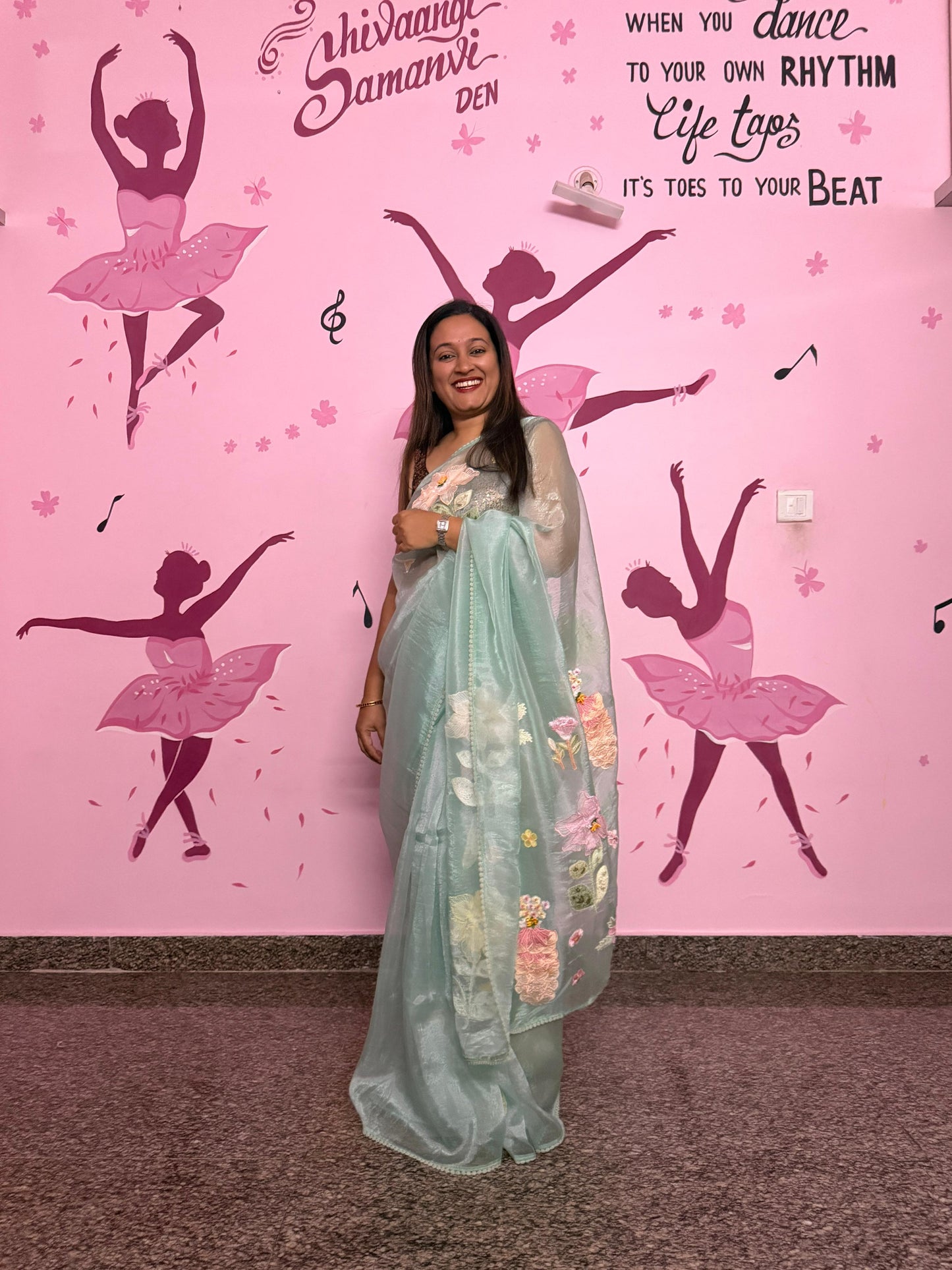 Mint Organza Saree with 3D Floral Appliqué Work