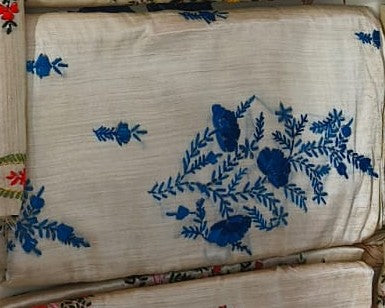Assam Tussar Silk Saree | Kashmiri Blue Floral Embroidery | Beige – Daaraa Silks