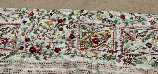 Assam Tussar Silk Saree | Kashmiri  Floral Embroidery | Beige – Daaraa Silks