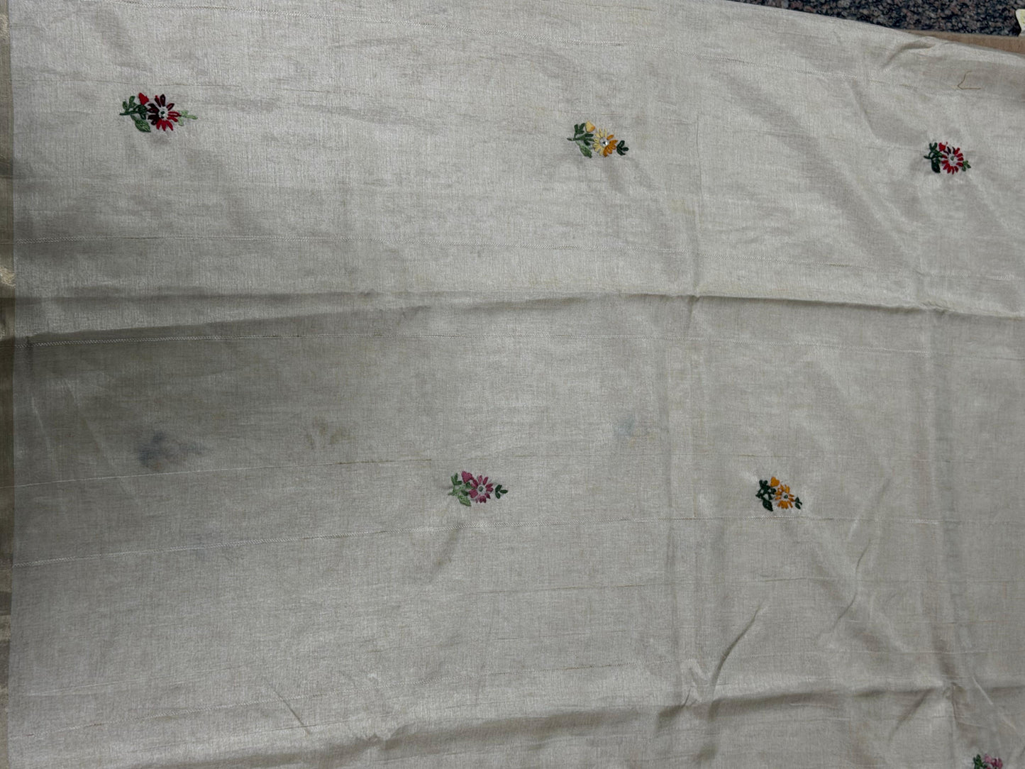 Assam Tussar Silk Saree | Kashmiri  Floral Embroidery | Beige – Daaraa Silks