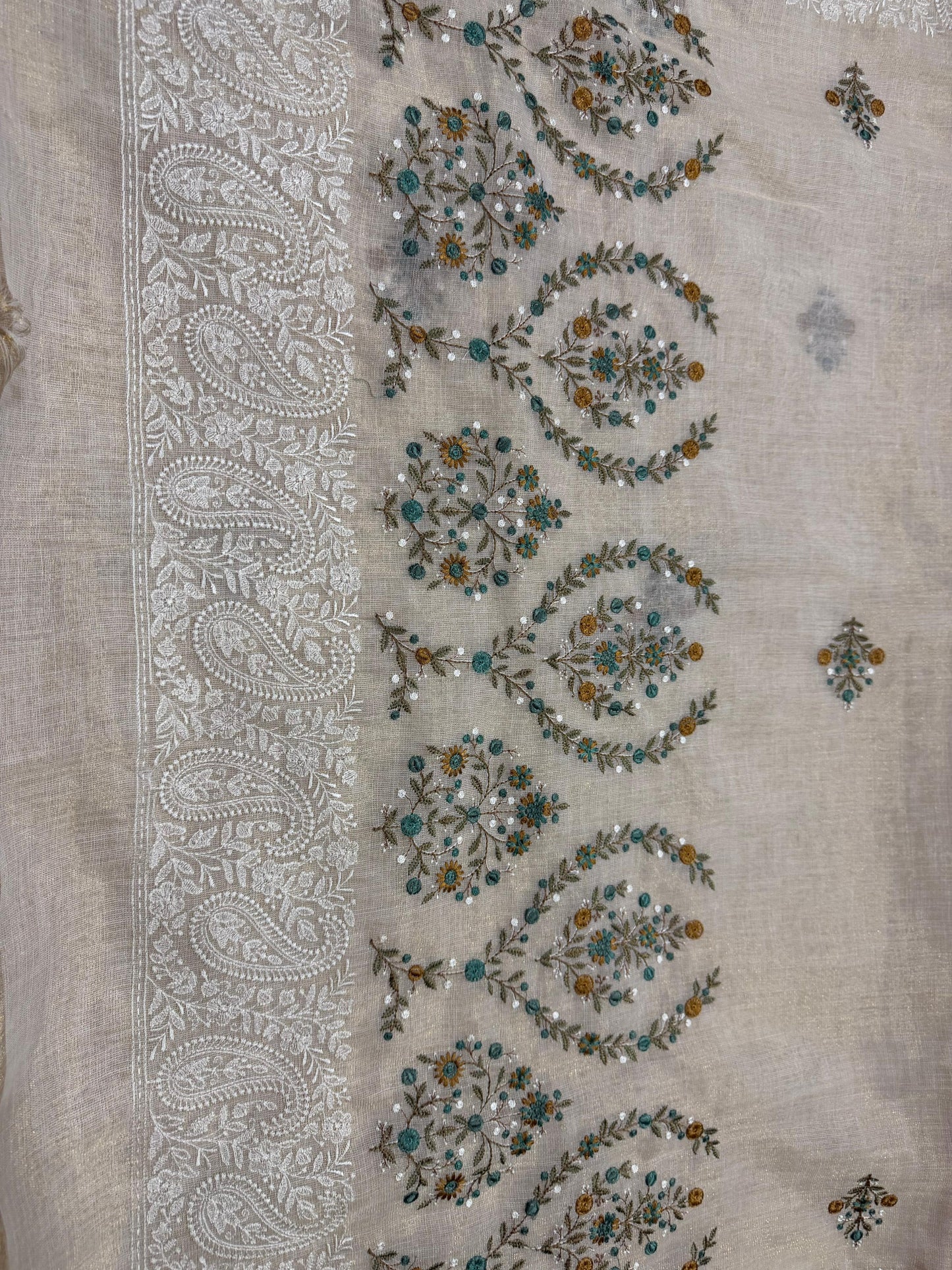 Tissue Linen Silk Saree | Natural Beige with Floral Weave