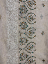 Tissue Linen Silk Saree | Natural Beige with Floral Weave