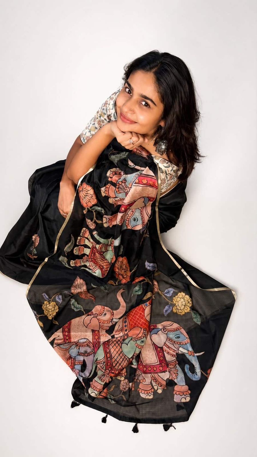 Black Kosa Doria Saree with Elephant Appliqué Work