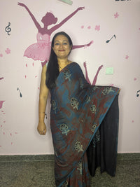 Soft Modal Ajrak Block Print Natural Dye Saree – Teal & Maroon