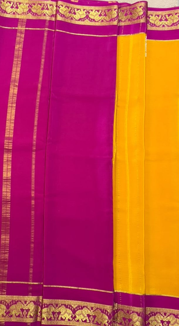 Airavatha 2D – Pure Mysore Crepe Silk Saree | Yellow & Red