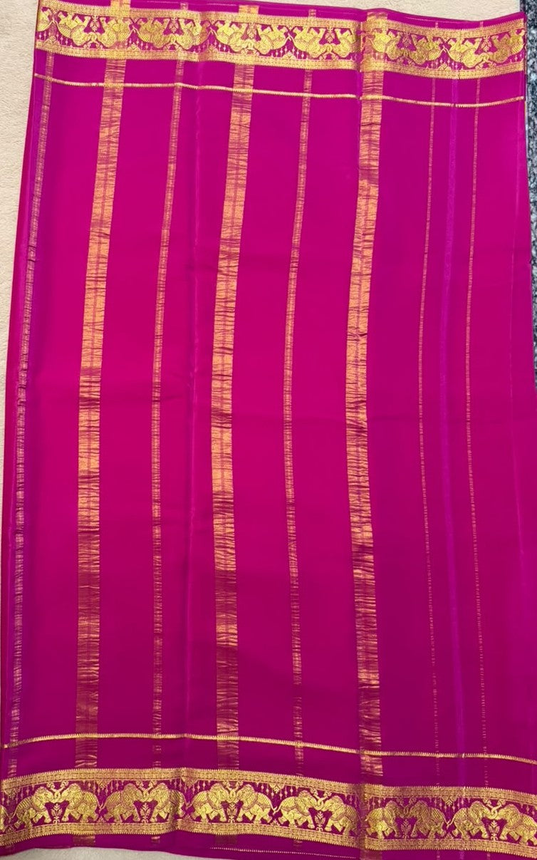 Airavatha 2D – Pure Mysore Crepe Silk Saree | Yellow & Red