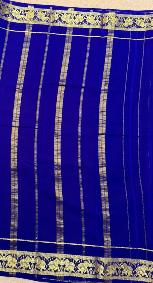 Airavatha 2D – Pure Mysore Crepe Silk Saree | Navy Blue & Dark Blue
