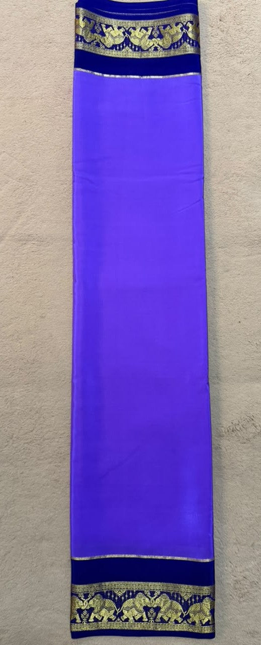Airavatha 2D – Pure Mysore Crepe Silk Saree | Navy Blue & Dark Blue