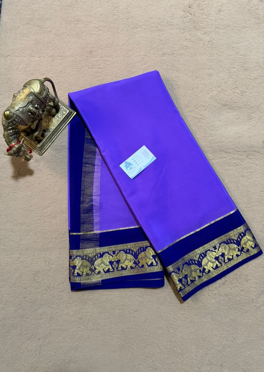 Airavatha 2D – Pure Mysore Crepe Silk Saree | Navy Blue & Dark Blue