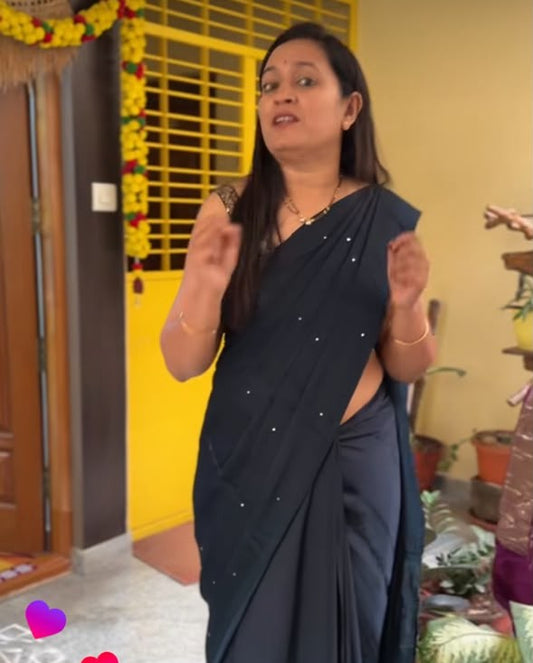 Laggadi Pallu Mirror Work Saree – Kerosine blue