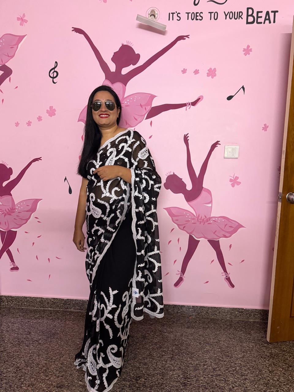 Black Chikankari Georgette Saree