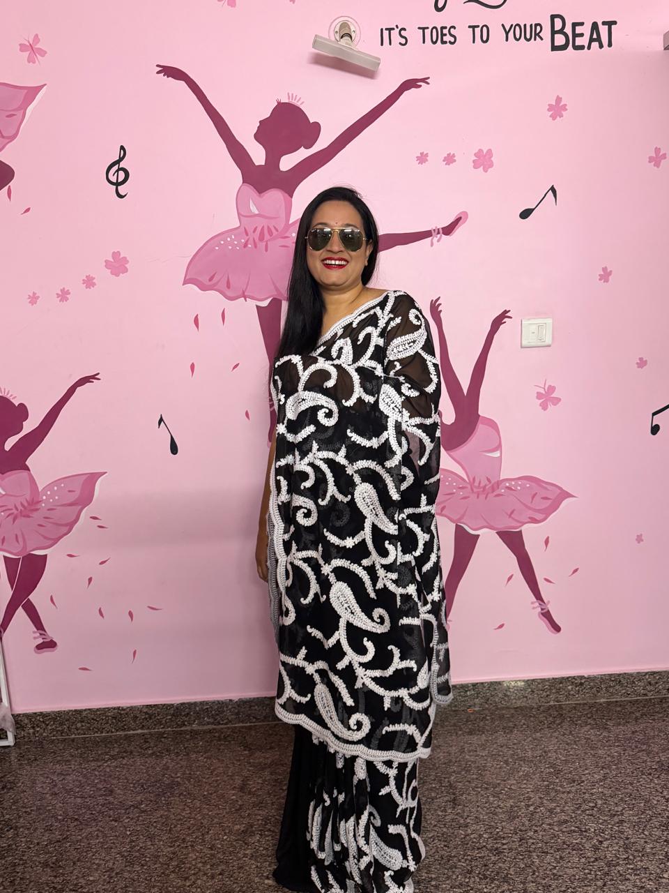 Black Chikankari Georgette Saree