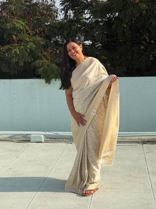 Semi Banarasi Half White Georgette Saree