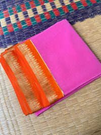 Chandrika 2D – Pure Mysore Crepe Silk Saree | Baby Pink with Rust Orange Border