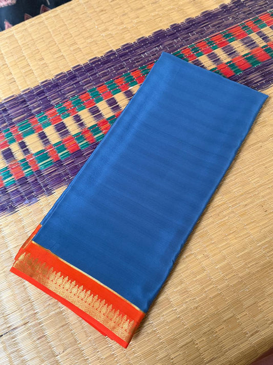 Chandrika 2D – Pure Mysore Crepe Silk Saree | Grey with Rust Orange Border