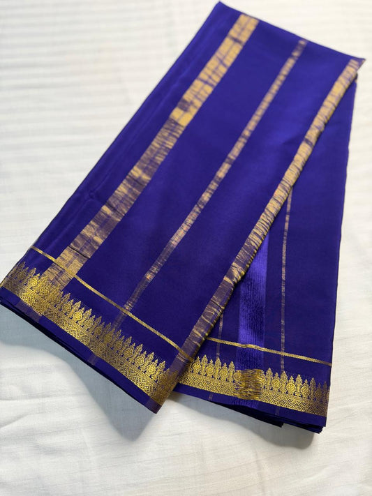Chandrika 2D – Pure Mysore Crepe Silk Saree | Lavender with Navy Blue Border