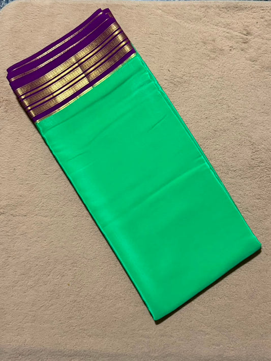 Barfi 2D – Pure Mysore Crepe Silk Saree | Sea Green with Dark Pink Border