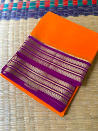 Barfi 2D – Pure Mysore Crepe Silk Saree | Orange with Dark Pink Border