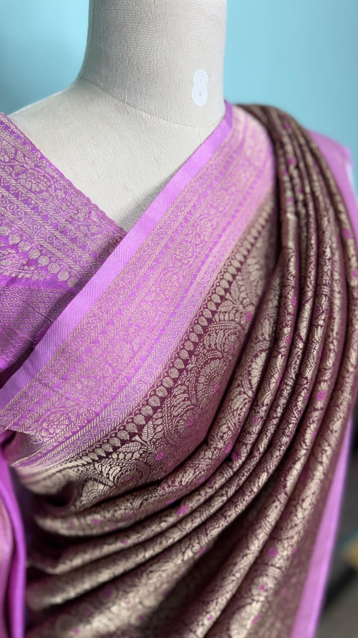 Semi Banarasi Purple with Lavender Border Georgette Saree