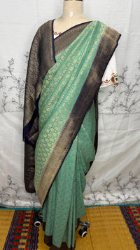 Semi Banarasi Sea Green with Navy Blue Border Georgette Saree