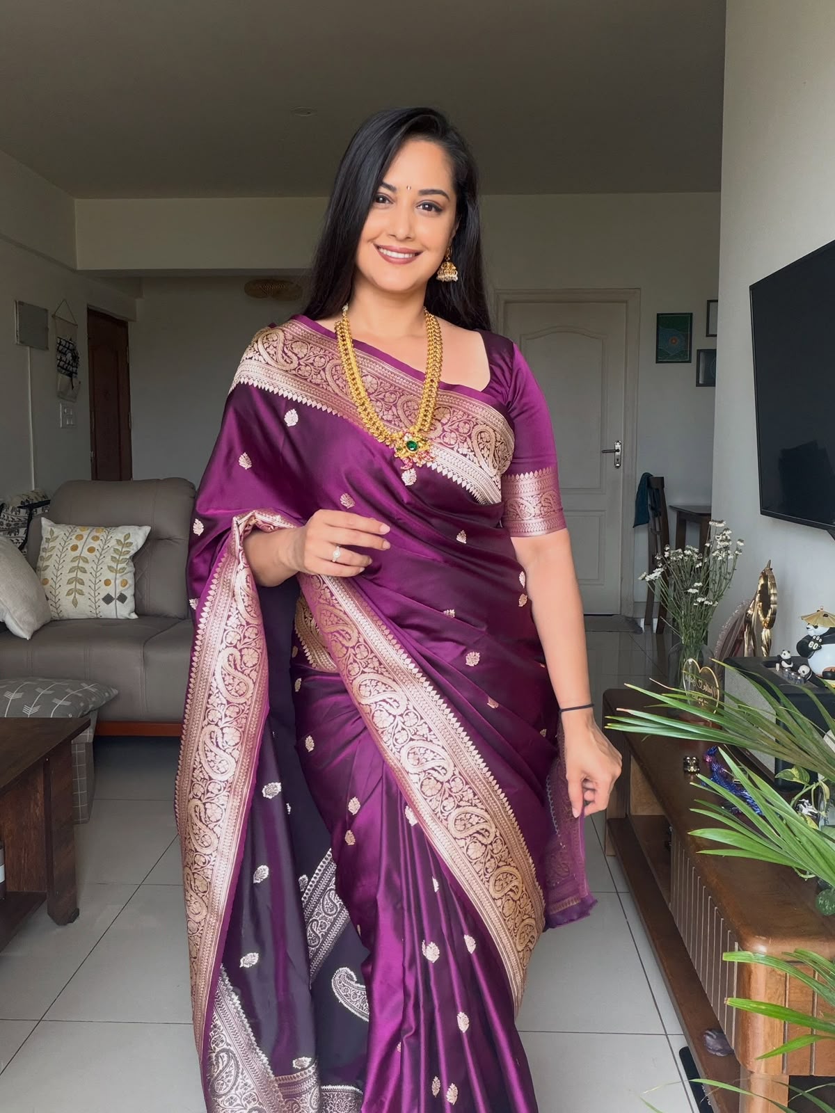 Banarasi Mashru Silk Saree – Deep Plum Zari Woven | Handloom Varanasi