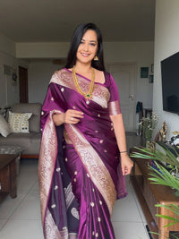Banarasi Mashru Silk Saree – Deep Plum Zari Woven | Handloom Varanasi