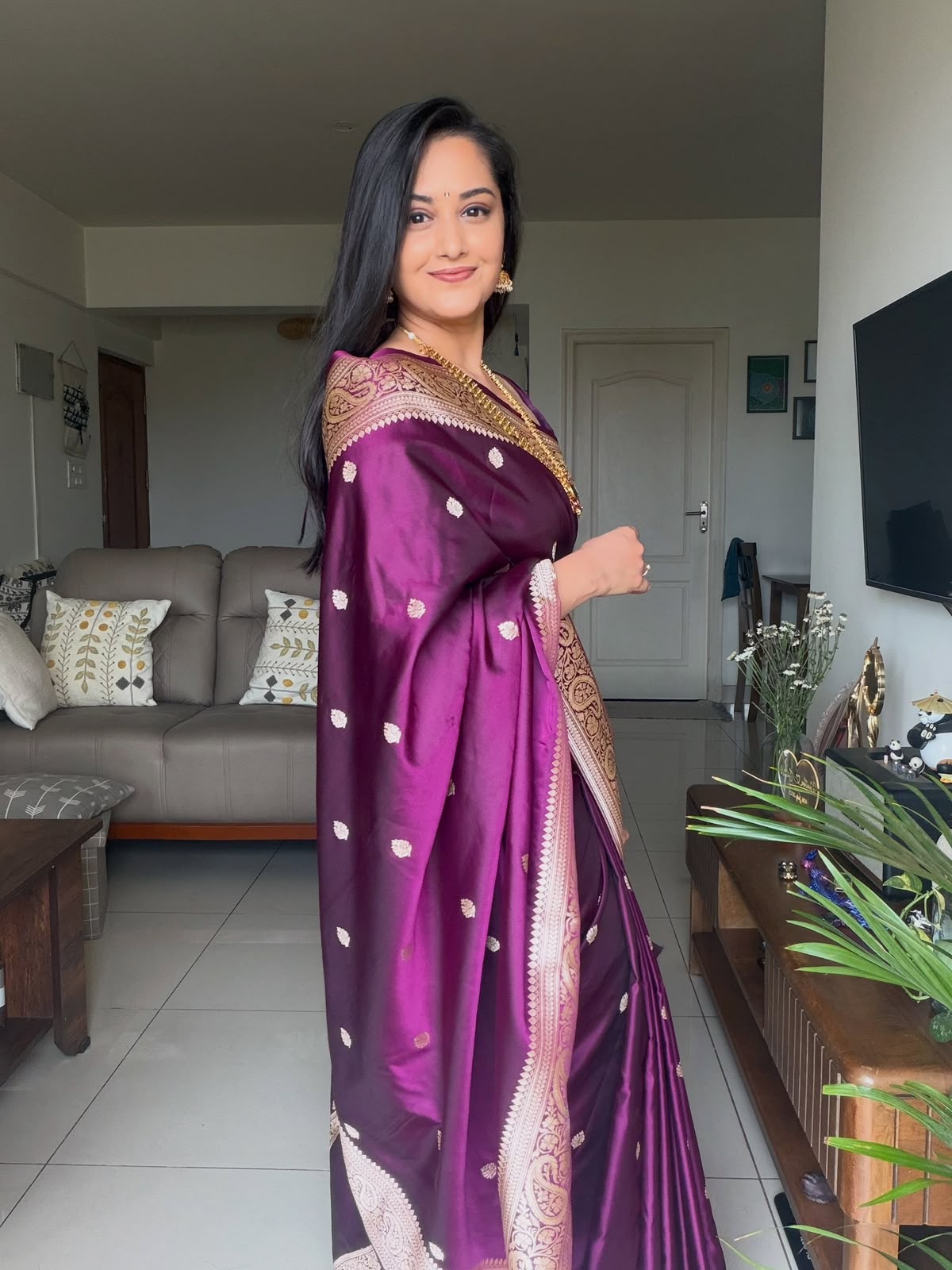Banarasi Mashru Silk Saree – Deep Plum Zari Woven | Handloom Varanasi