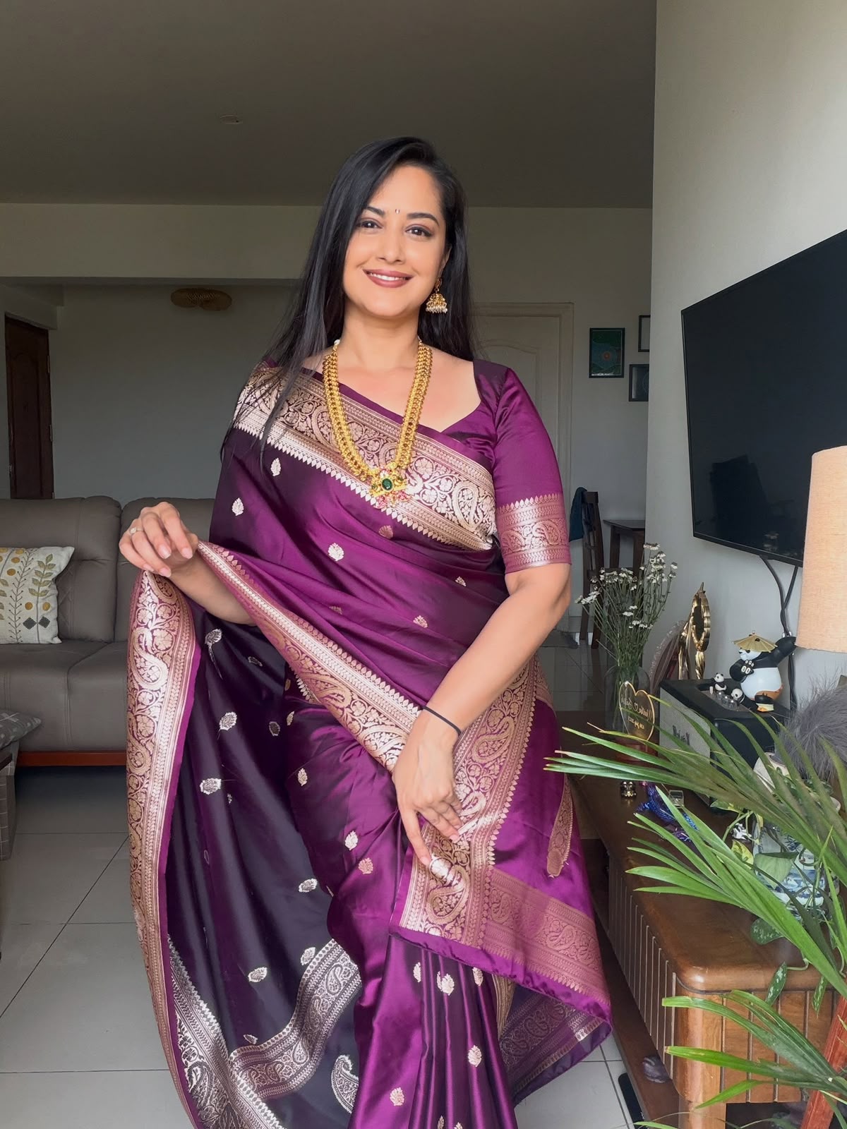 Banarasi Mashru Silk Saree – Deep Plum Zari Woven | Handloom Varanasi