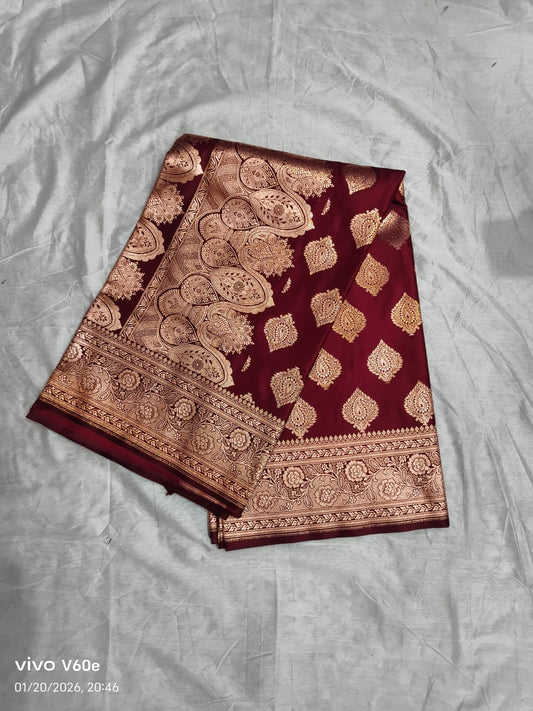 Banarasi Saree-Maroon Colour-Big Buttas
