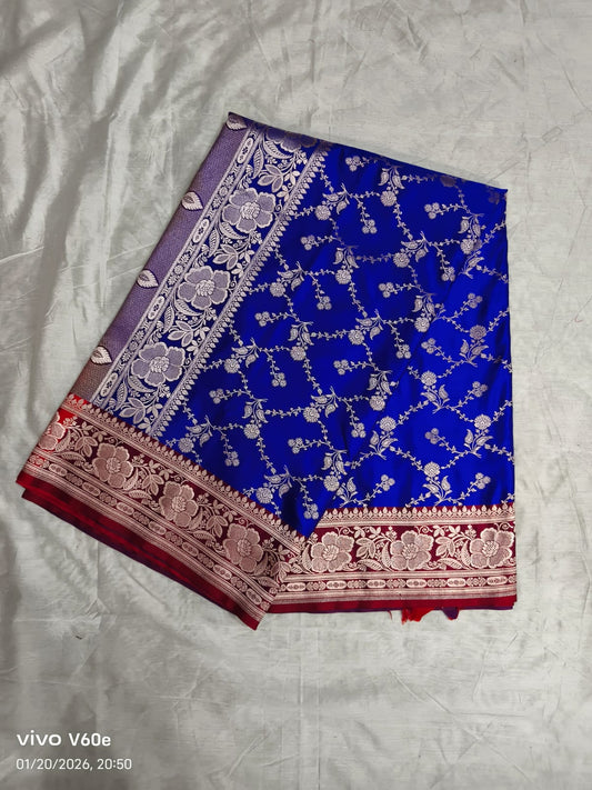 Banarasi Sari – Blue with Red