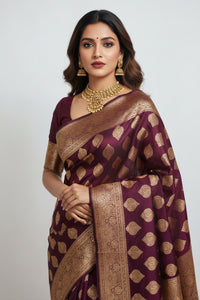 Maroon Banarasi Silk Saree with Big Zari Butta Motifs