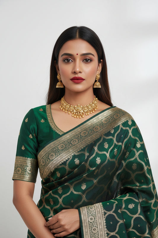 Banarasi Saree-deep emerald green