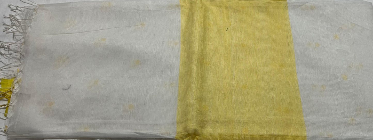 Muslin Silk Dhaka Jamdhani- White Saree with Seetu Floral Work