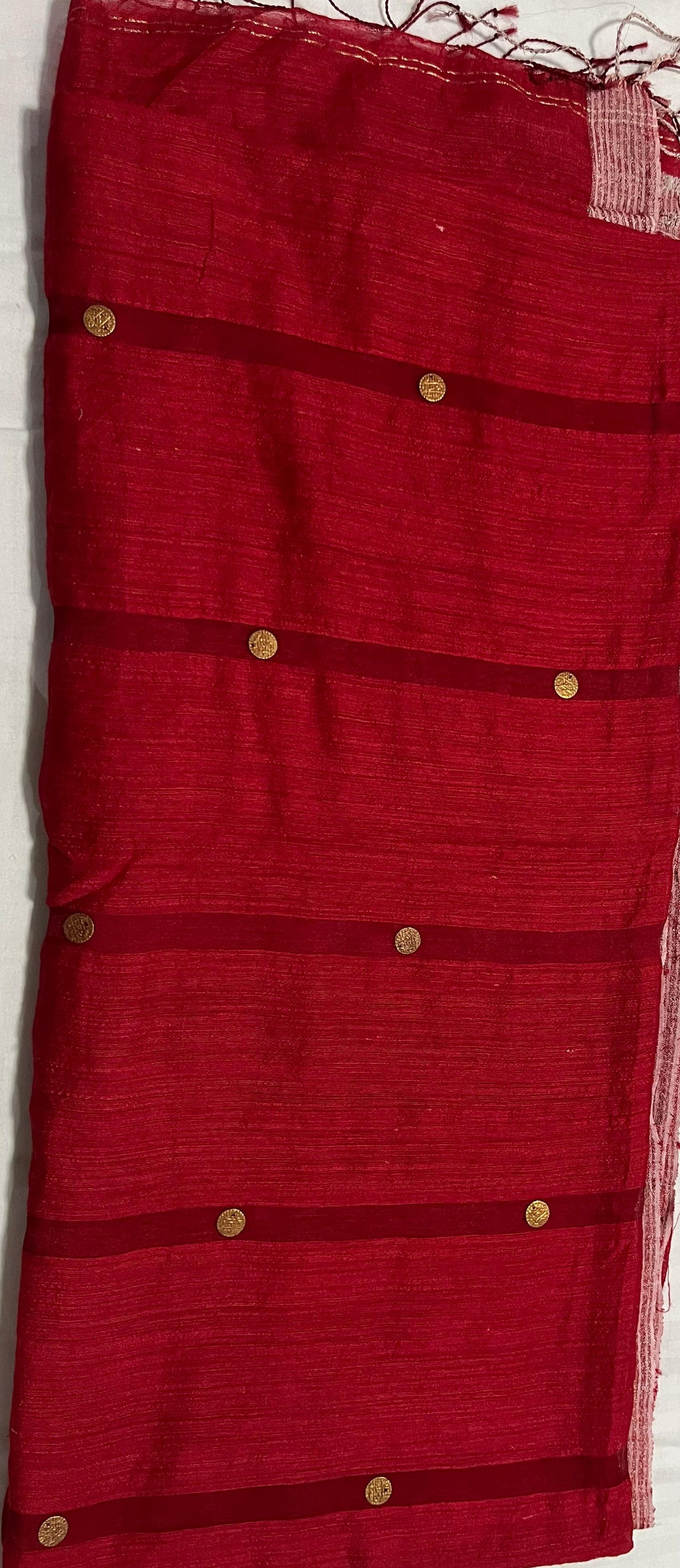 Matka Silk with Muslin Silk Saree – Red Base with Elegant Gold Sikka Work
