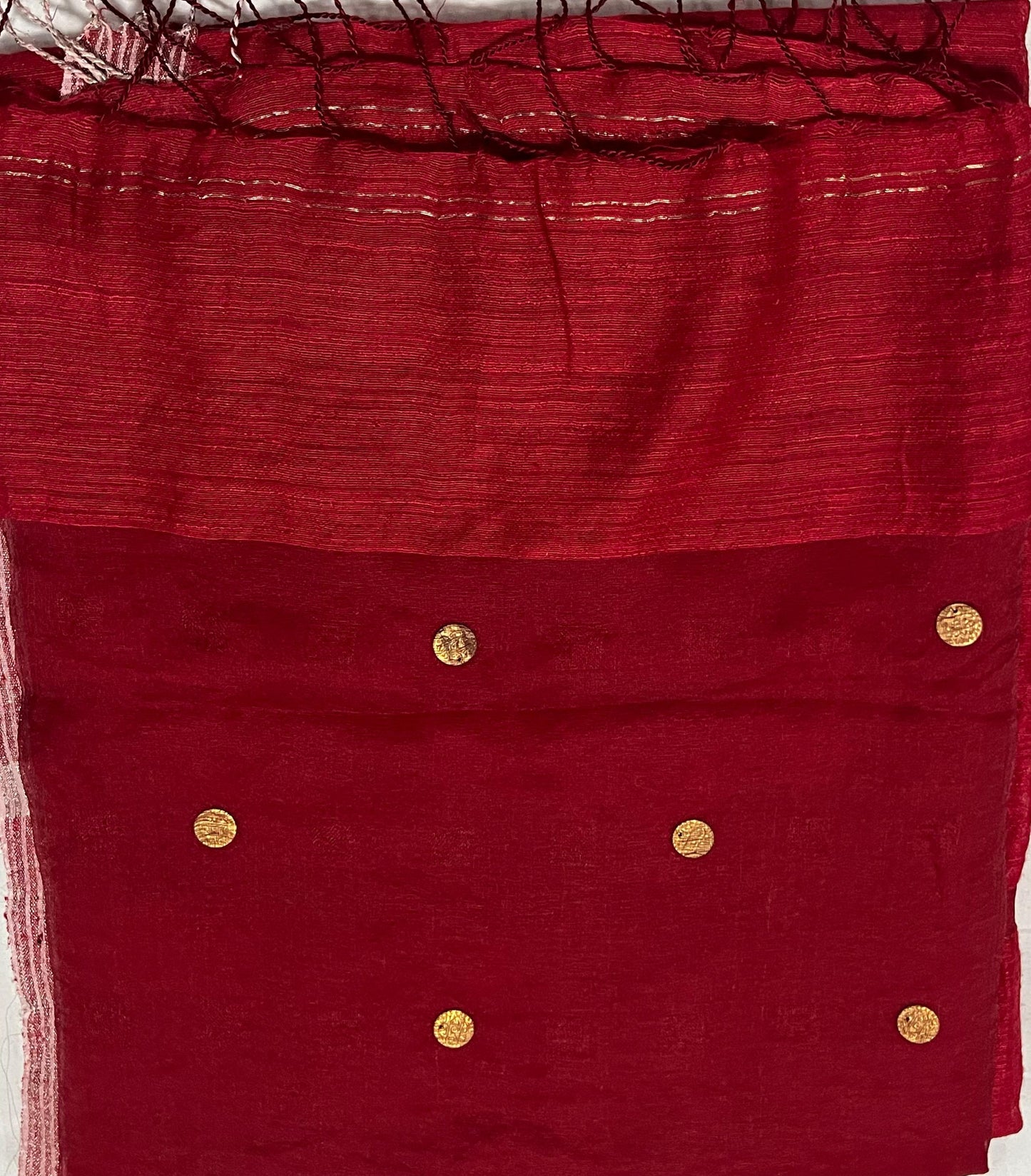Matka Silk with Muslin Silk Saree – Red Base with Elegant Gold Sikka Work