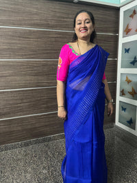 Muslin Silk Saree – Royal Blue with Sparkling Chumki Work