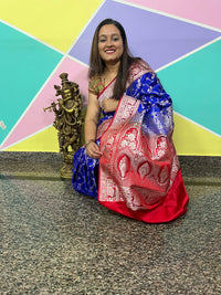 Banarasi Sari – Blue with Red
