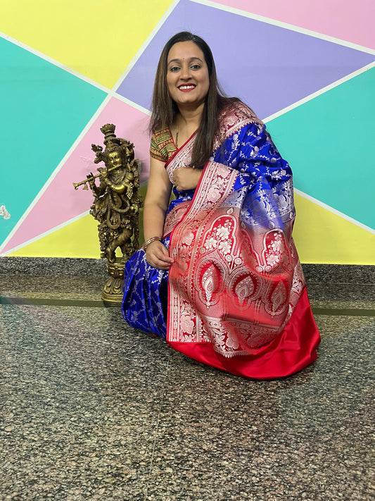 Banarasi Sari – Blue with Red