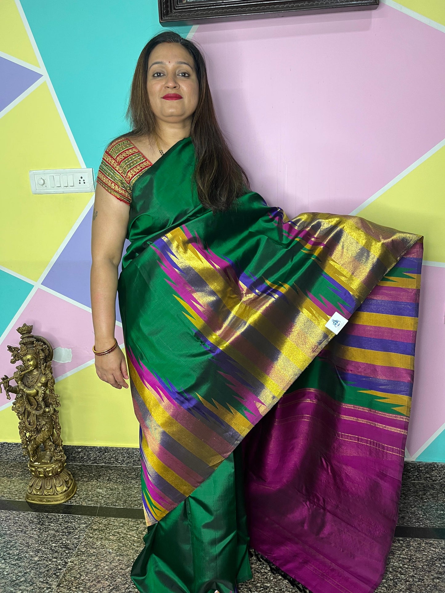 Kanchi Silk-Body-Emerald Green-Border-Magenta-Violet.