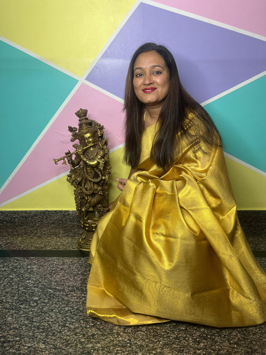 Kanchi Silk-Rich antique gold-diagonal ribbed (twill-like) texture