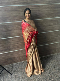 Red Bhandej- Chikku Brown Body & Red Pallu